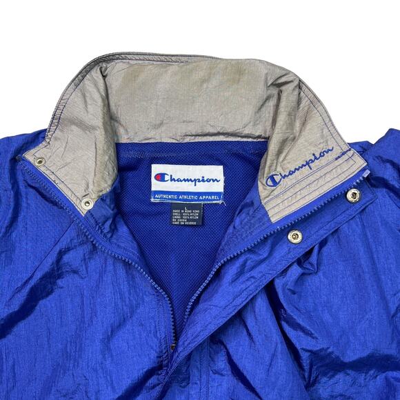 Champion VTG 90s Lightweight Zip Up Windbreaker Track Jacket Blue Gray Large - Picture 6 of 8
